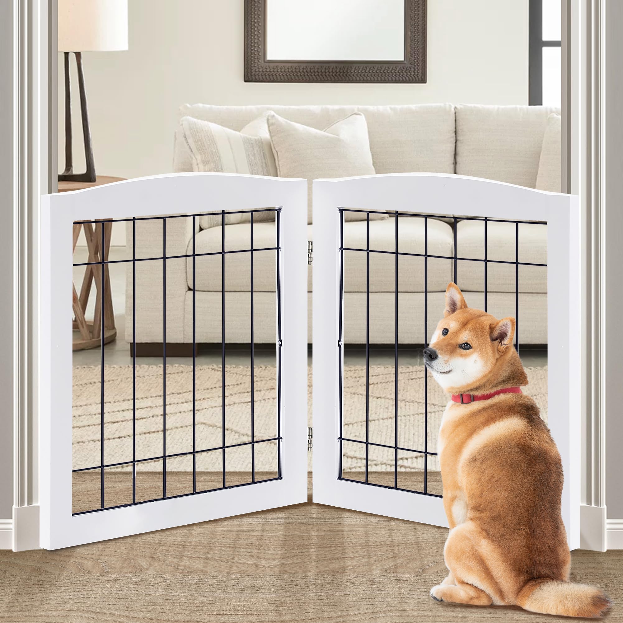 Amazon.com : LZRS 2-Panel Freestanding Foldable Wood Dog Gate